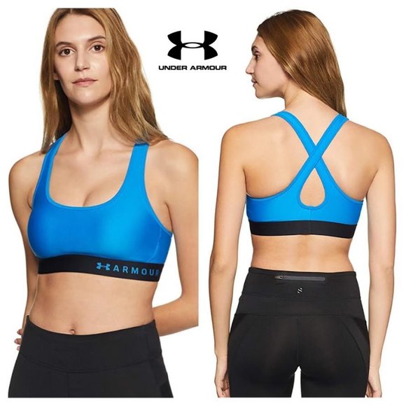 NWT $45 UNDER ARMOUR Women XS Mid Crossback Compression Logo Sports Bra A-C Cup - Picture 1 of 11